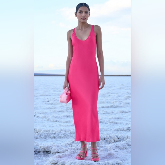 L'agence Akiya Tank Bias Cut Midi Dress in Pink Glo - Picture 3 of 10